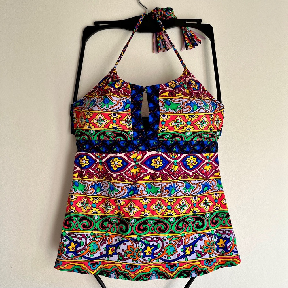 NWT Nanette Lepore Carnival Halter Tankini Swimsuit Top Small